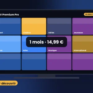 Abonnement IPTV 1 mois affiché sur une Smart TV dans un salon
