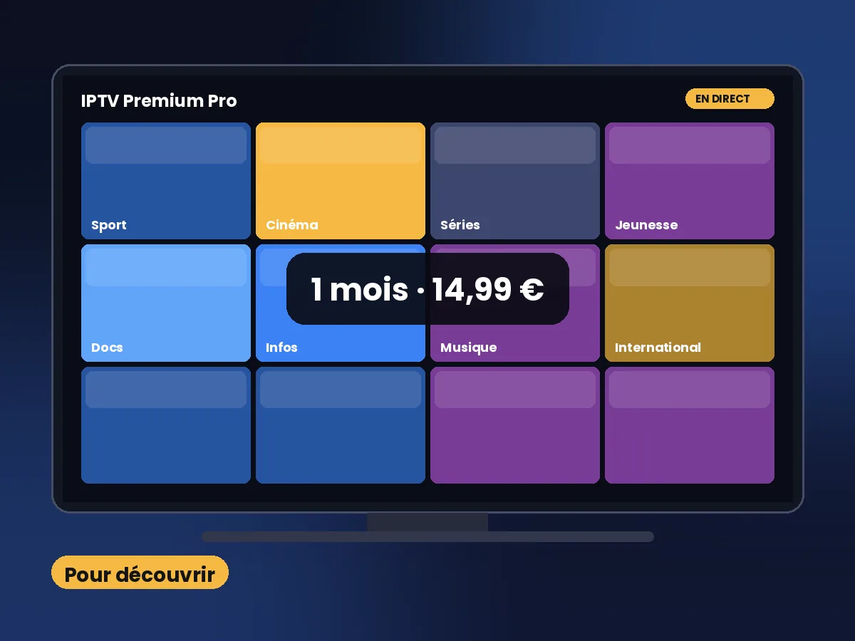 Abonnement IPTV 1 mois affiché sur une Smart TV dans un salon
