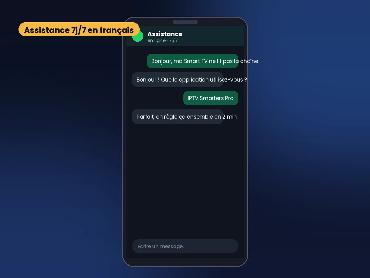 Assistance IPTV en français par WhatsApp sur un smartphone